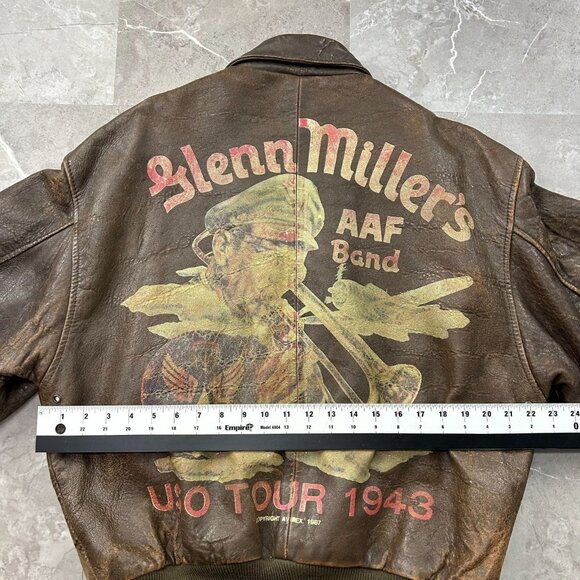 Vintage Avirex Jacket Mens Small Leather Bomber Coat Glenn Miller AAF Band USO - Picture 14 of 16